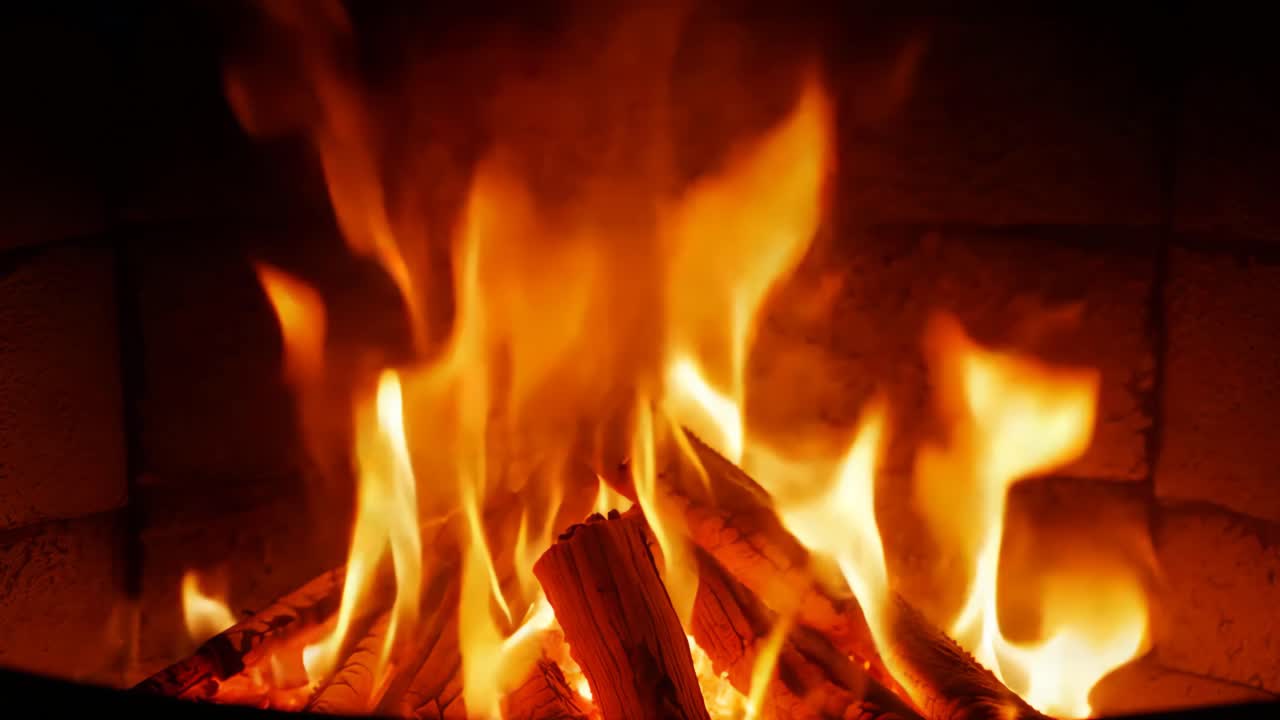 돌로 만든 벽난로에서 아한 불