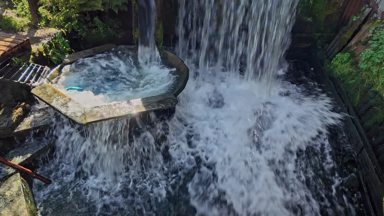 River Water cascades into Romanian carpet washing valtoare whirlpool