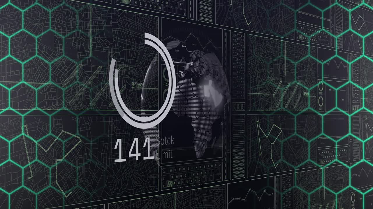 Animation of circles and data processing on black background