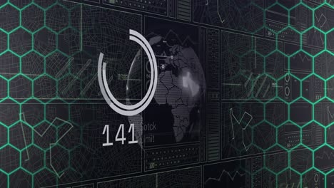 animación de círculos y procesamiento de datos sobre fondo negro