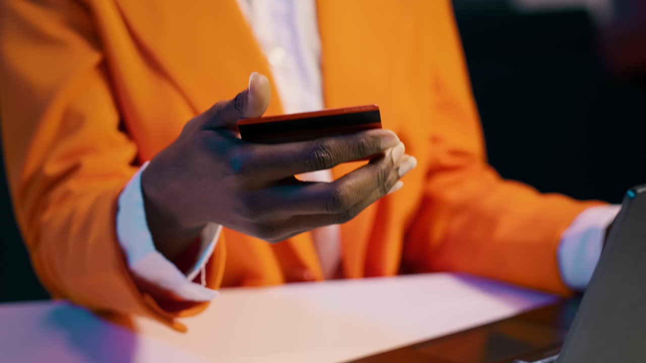 African american girl doing online shopping session at home