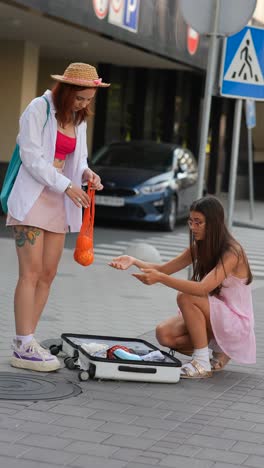 dos mujeres empacando maletas.