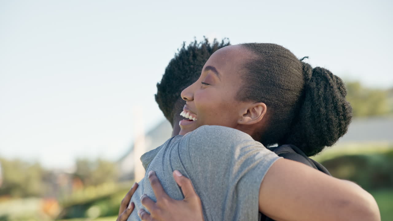 Face, exercise and a black couple hugging