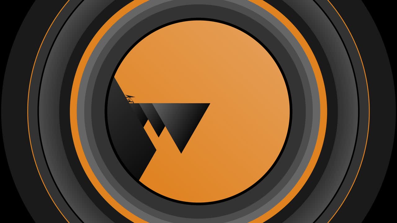 Orange circles on black background with little people silhouettes and hang glider in 4k video.