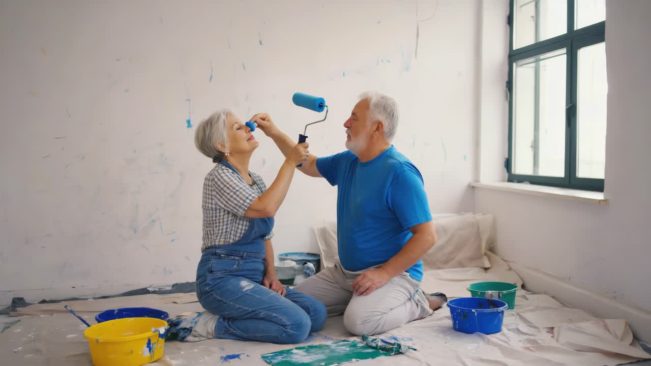 Senior Couple Painting Room Together