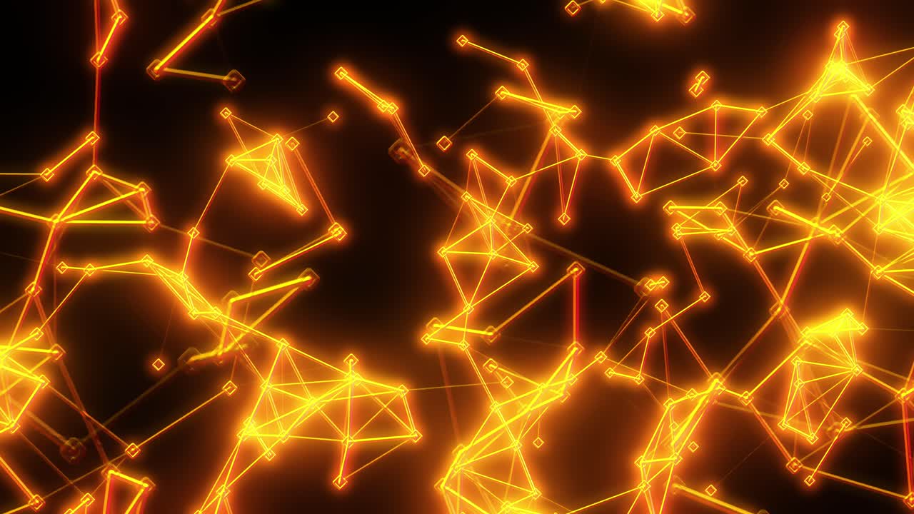 plexo abstracto de líneas y puntos dorados brillantes flotantes sobre fondo negro