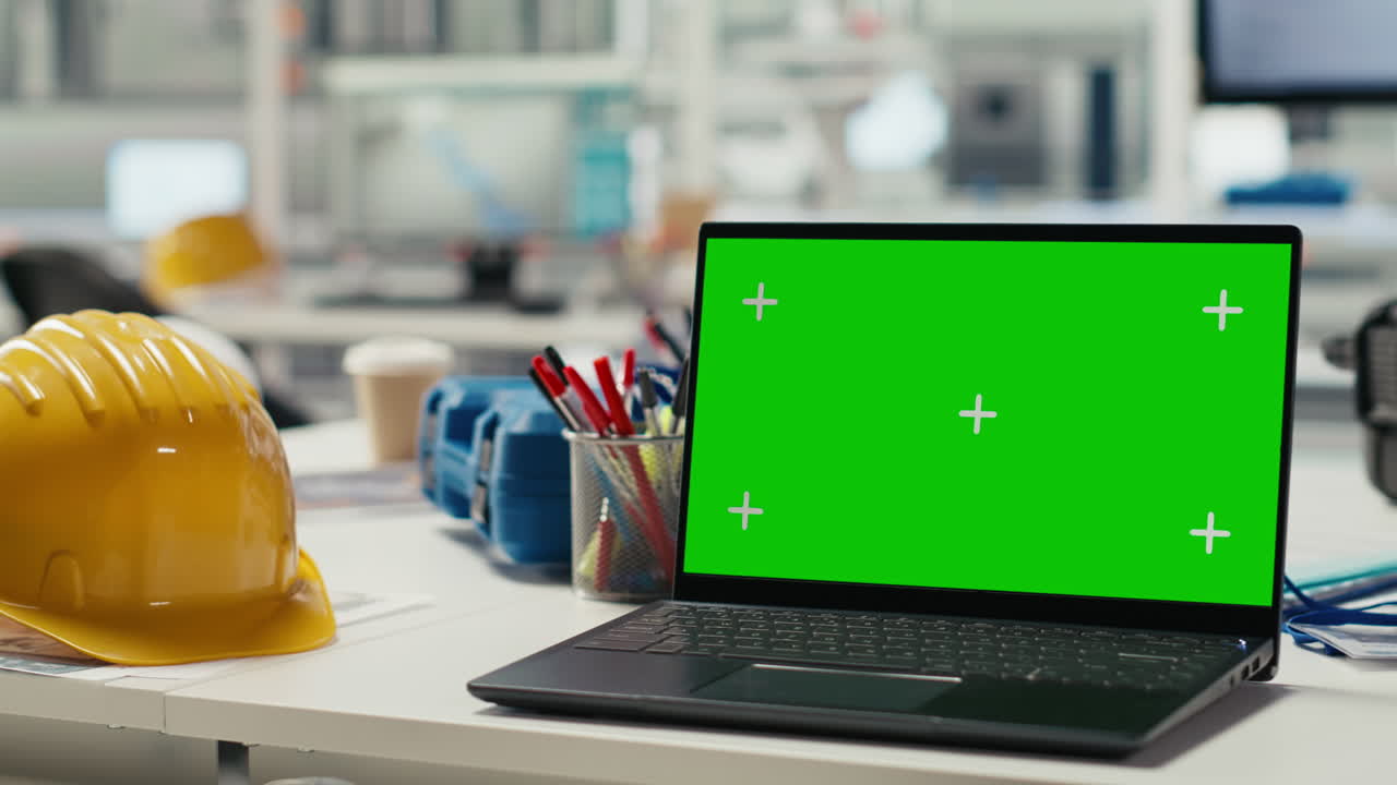 Green Screen Laptop Used To Adjust Photovoltaics Factory System Parameters