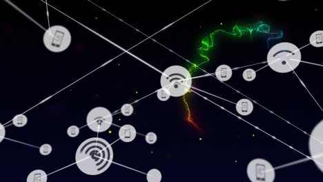 Animation-of-network-of-connections-of-wi-fi-icons-on-black-background