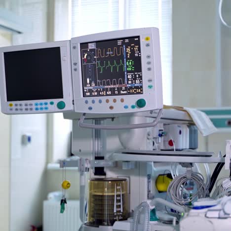 contemporary medical system in the operating room. monitor and machine ventilator in hospital theater. modern equipment to show vital signs of a patient in the hospital.