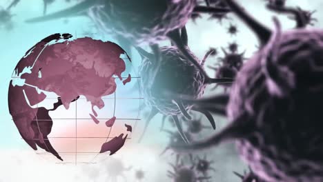 Animation-of-purple-corona-virus-with-world-globe