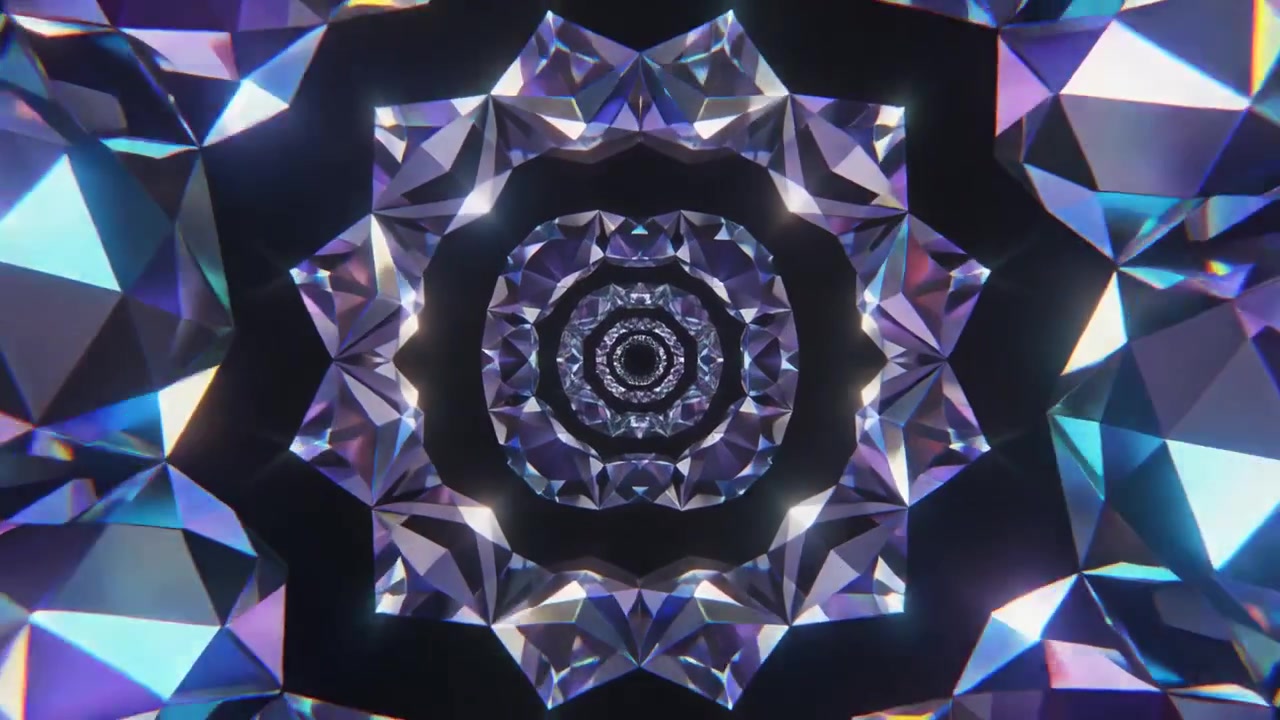 Abstract Tunnel of Rotating Geometric Diamond Crystals