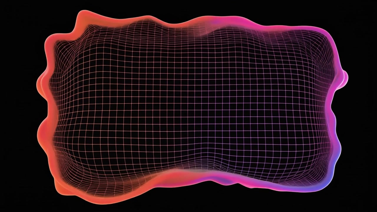 Forma astratta a gradiente liquido che si trasforma in una griglia wireframe