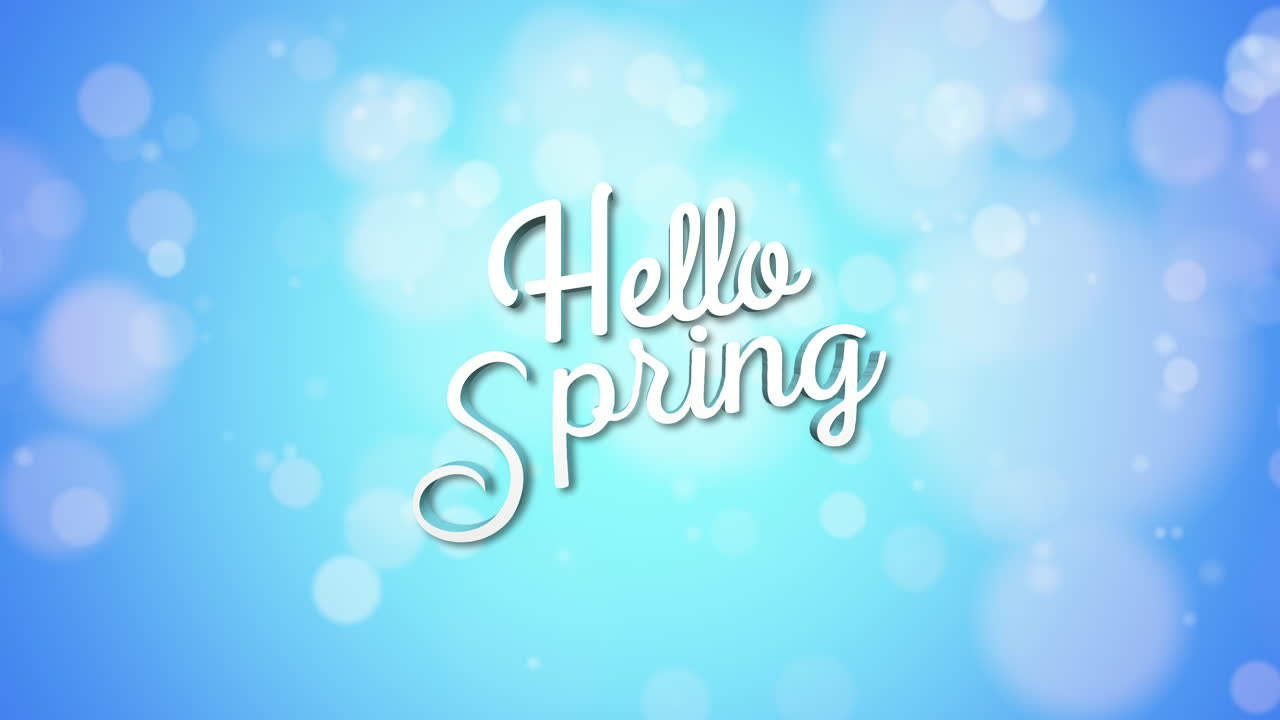 hola primavera con confeti volador en degradado azul