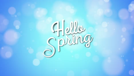 hello spring with flying confetti on blue gradient