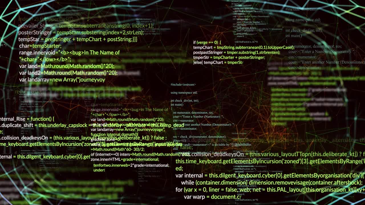 Animazione di elaborazione dati su griglia su sfondo nero.