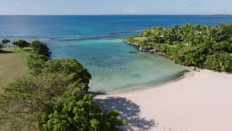 playa caleton - picturesque beach with golden sands and crystal-clear turquoise sea in la romana, dominican republic. aerial shot