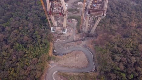 mumbai pune expressway construction site in the mountains of lonavala, drone