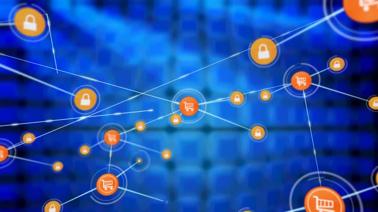 파란색 배경 위의 연결 네트워크의 애니메이션