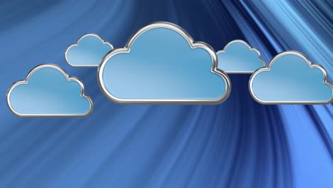 animación de iconos y formas de nubes sobre fondo negro