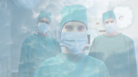 animación de trabajadores de la salud que usan máscaras de coronavirus covid-19