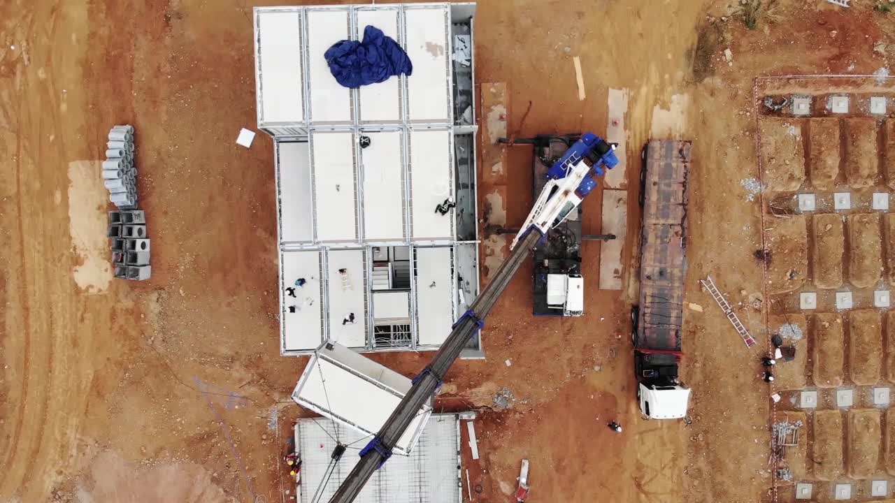 Aerial View of Modular Home Installation Process