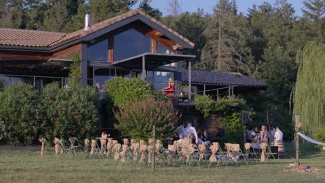 slow motion shot of wedding guests arriving at a villa wedding ceremony