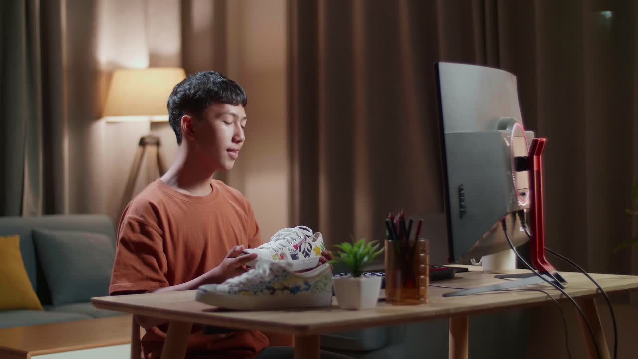 십대가 집에서 신발을 칠하는 것