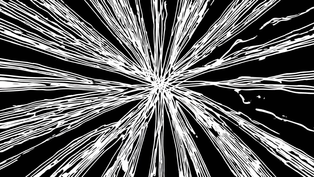 Dynamic video effect with a burst of white lines on a black background, captured from a front-facing