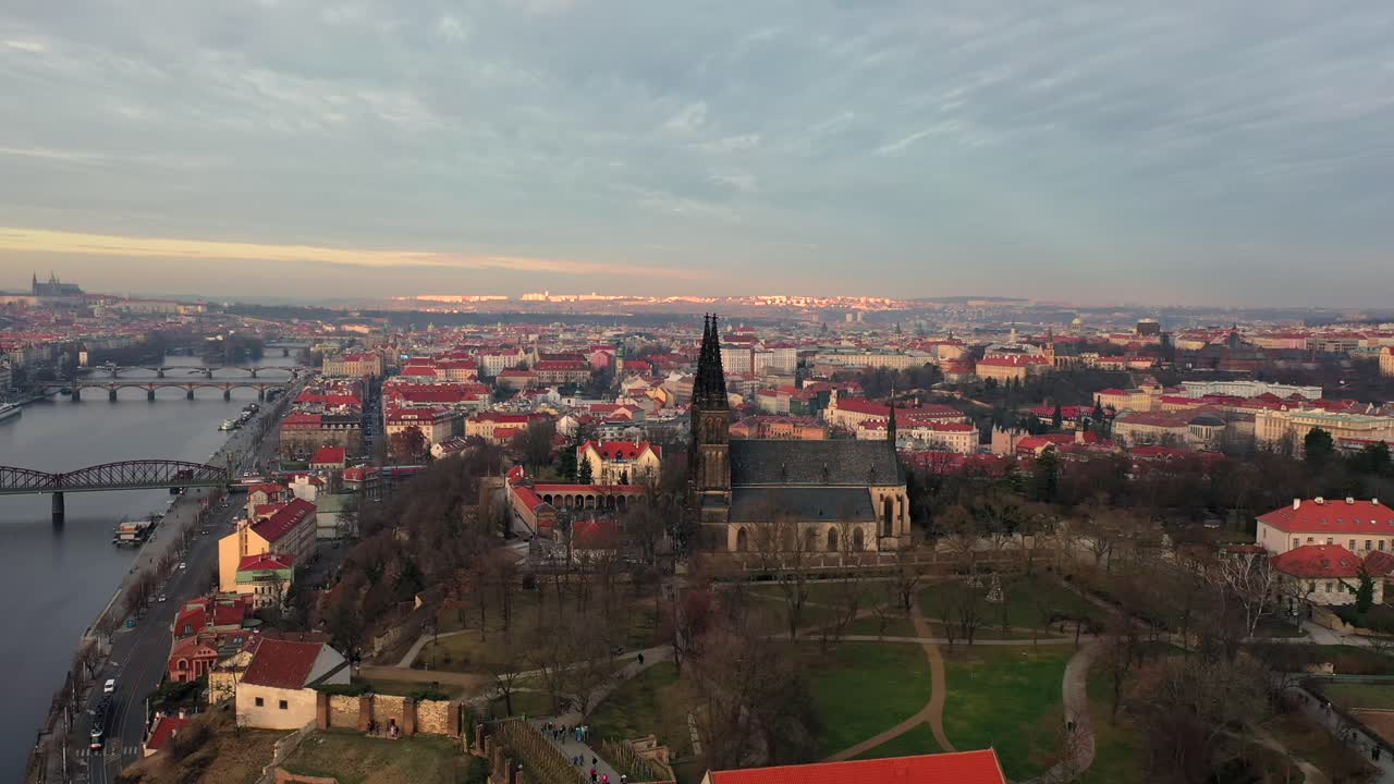 Prague, Saint Peter and Paul Basilica, Vyšehrad Fort, Czech Republic, Drone, Orbit