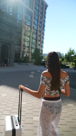 woman traveling in a city