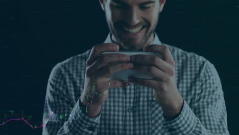 animación del procesamiento de datos sobre el hombre utilizando un teléfono inteligente