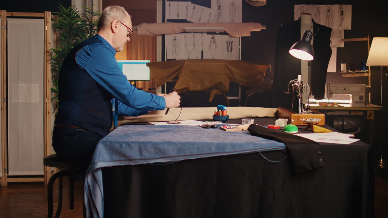 패션 디자이너 가 물건 을 선택 하고 있다