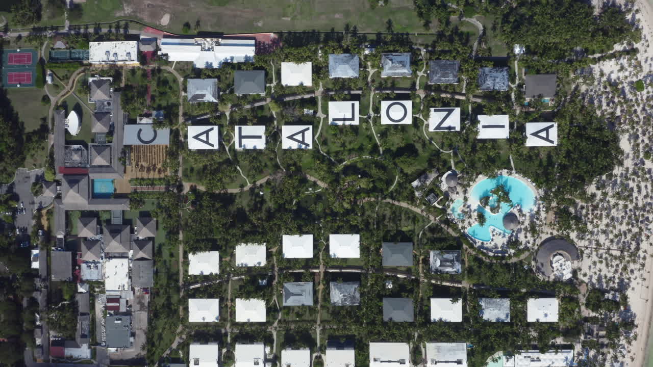 High altitude top down view of the Catalonia Bavaro Beach, Golf Casino Resort, aerial