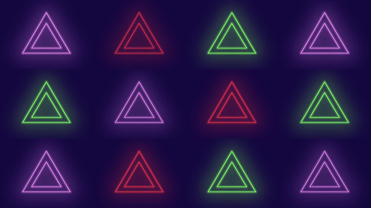 patrón de triángulos de colores de neón pulsante en filas
