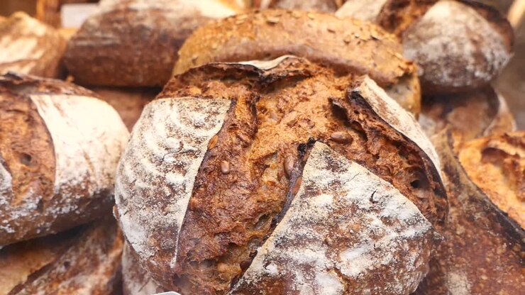Close-up of Freshly Baked Artisan Sourdough Bread Loaves