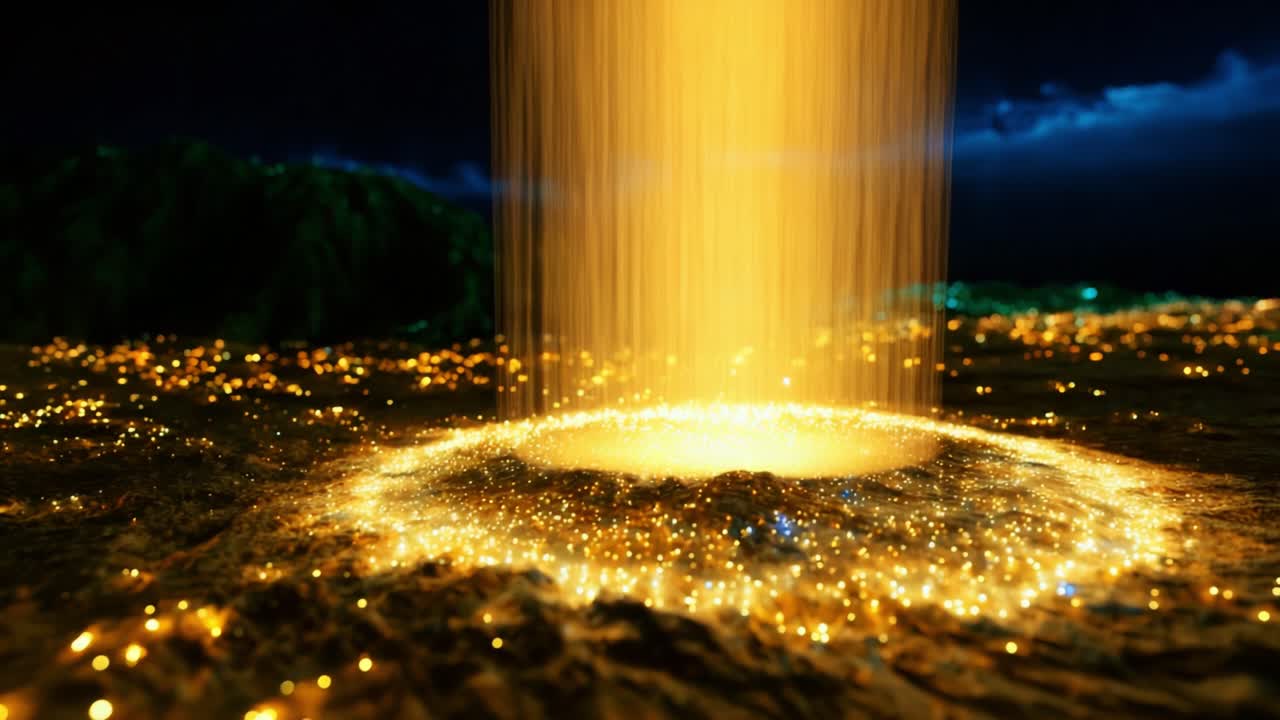 A Stunning Visual Transformation Depicting the Transition from a Serene, Blue Glowing Landscape to a Dazzling Yellow Light Cascade, Capturing the Essence of Light and Nature's Intricate Beauty