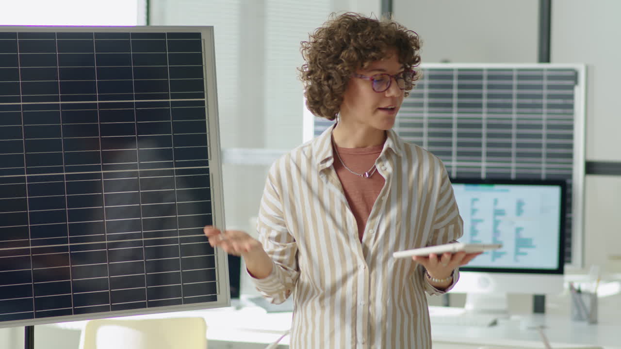 Female Renewable Energy Developer Giving Presentation