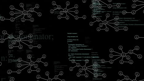 animation of digital data processing and connections on dark background