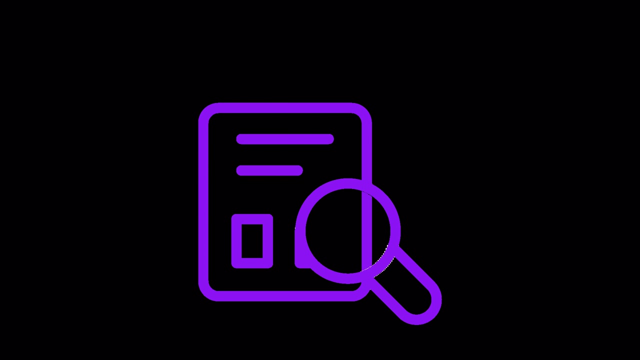 Animated Purple Icon of Document Being Scanned by Magnifying Glass