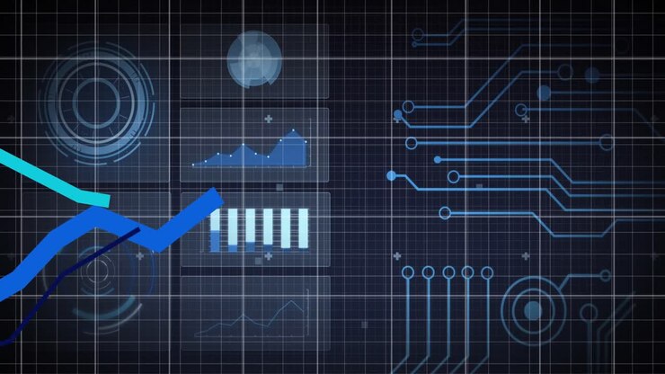 Animation of blue line over scopes scanning and data processing on grid