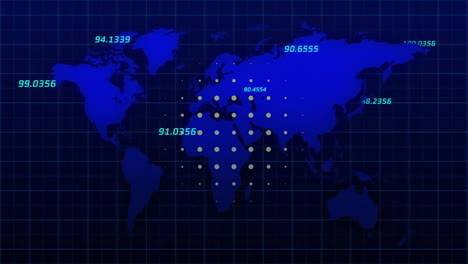 Animation-of-circles,-numbers-and-map-over-abstract-background