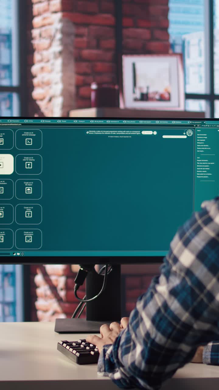 Vertical video Person wearing headphones using AI virtual assistant producing clips