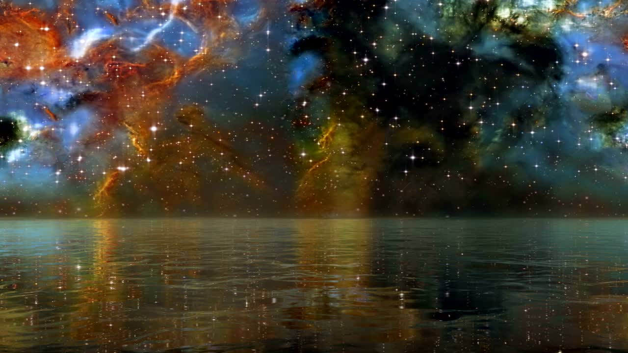 Space landscapes in water reflection. Loop Live Wallpaper