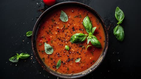 fresh homemade tomato soup with basil and spices