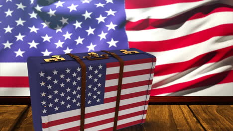 animación de una maleta sobre la bandera de los estados unidos de américa