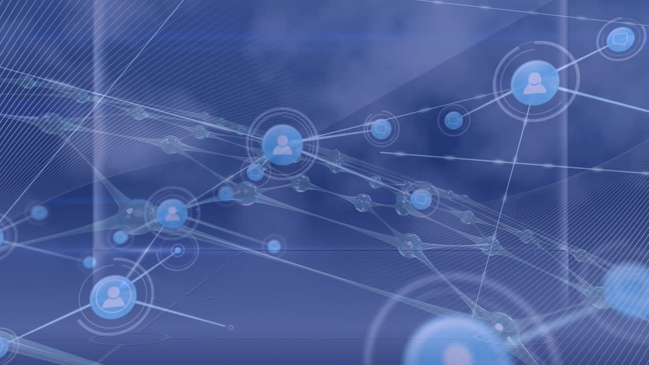 Animation on network of connections on blue background