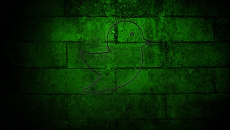 Animation-of-glowing-neon-bird-icon-on-brick-wall