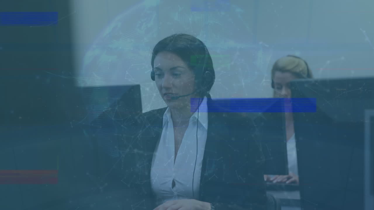 animación de la red de conexiones y fallas sobre mujeres de negocios