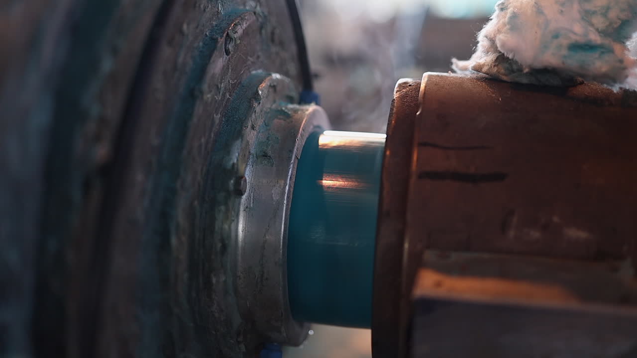 Blue PVC water pipe is extruded in industrial, manufacturing facility