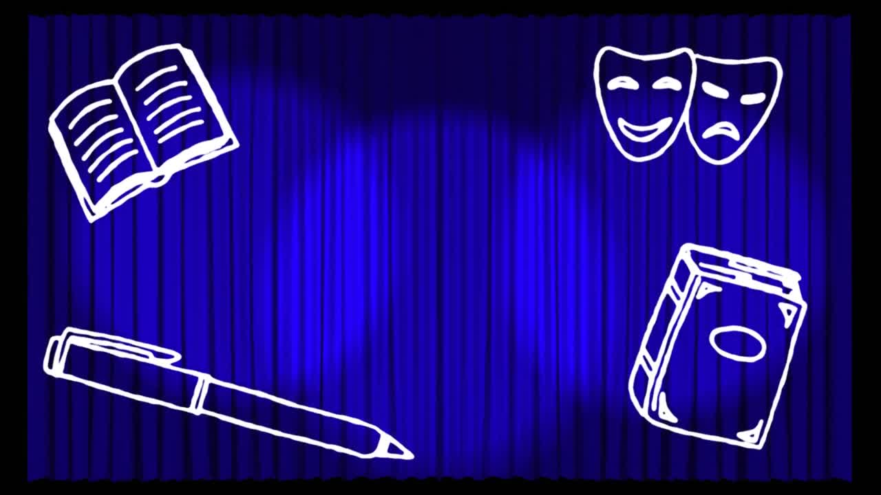 파란색 바탕에 여러 개의 학교 개념 아이콘이 있습니다.